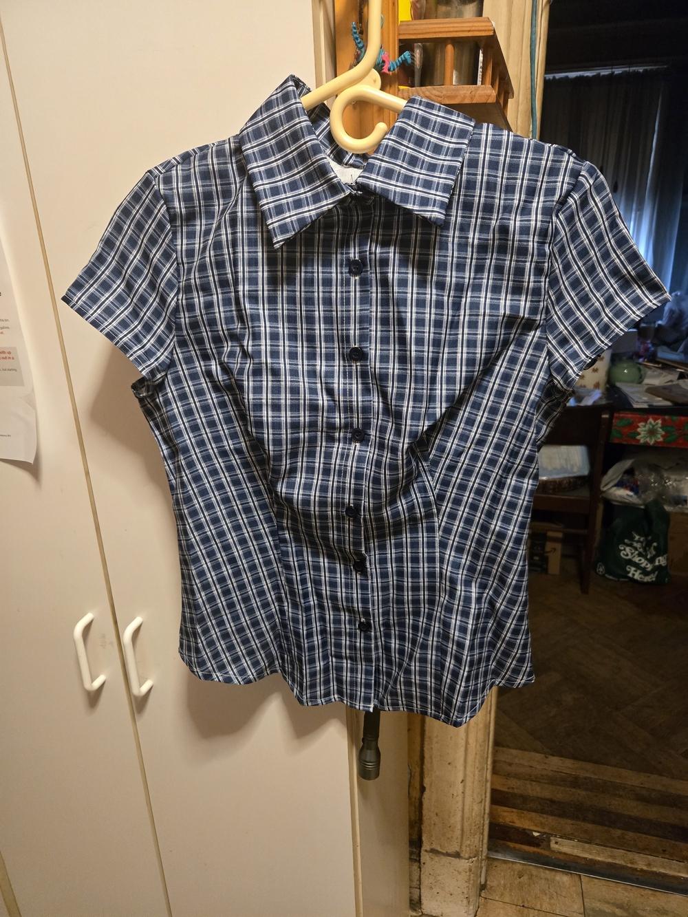 SHEIN Blue Navy Plaid Short-Sleeve Button-Down Shirt